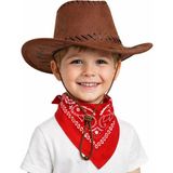 Çocuk Kovboy Şapka Kahverengi &amp; Kırmızı Bandana Fular Seti
