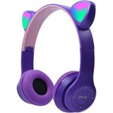Çocuk Kulaklığı, LED Parlayan Kedi Kulaklı, Mikrofonlu Takılabilir, Tf Kartı, Katlanabilir Bluetooth Stereo Kulak Üstü Çocuk Kulaklıkları-Mor