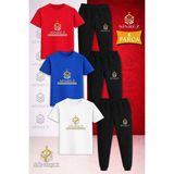 Çocuk Logo Alt Ikı Cızgı Baskılı 3lü Tişort Eşofman Takımı - 9 - 10 Yaş - Beyaz - Mavi - Kırmızı