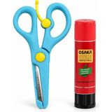 Çocuk Makası Mavi – Korumalı Küt Uçlu Yaylı Bıçaklı Makas ve 9 gr Stick Yapıştırıcı Seti