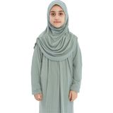 Çocuk Namaz Elbisesi- Kaşkorse Pratik Başörtülü - Açık Su Yeşili - 9 - 11 Yaş