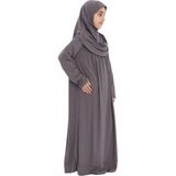 Çocuk Namaz Elbisesi- Kaşkorse Pratik Başörtülü - Füme - 9 - 11 Yaş