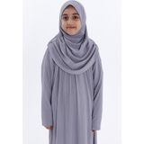 Çocuk Namaz Elbisesi- Kaşkorse Pratik Başörtülü - Gri - 9 - 11 Yaş