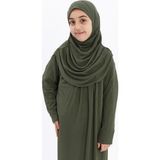 Çocuk Namaz Elbisesi- Kaşkorse Pratik Başörtülü - Haki - 9 - 11 Yaş