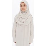 Çocuk Namaz Elbisesi- Kaşkorse Pratik Başörtülü - Koyu Krem - 9 - 11 Yaş