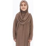 Çocuk Namaz Elbisesi- Kaşkorse Pratik Başörtülü - Koyu Vizon - 9 - 11 Yaş