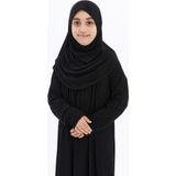 Çocuk Namaz Elbisesi- Kaşkorse Pratik Başörtülü - SİYAH - Siyah - 9 - 11 Yaş