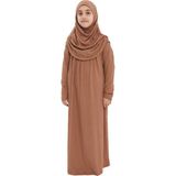 Çocuk Namaz Elbisesi- Kaşkorse Pratik Başörtülü - Taba - 9 - 11 Yaş