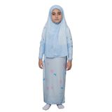 Çocuk Namaz Takımı Pratik İki Parça Desenli Kollu Tak Çıkar Başörtülü Likralı Tesettür Elbise (6-12 Yaş) 901-0102, Mavi, 10