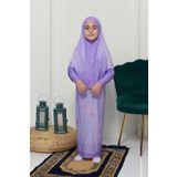 Çocuk Namaz Takımı Pratik İki Parça Desenli Kollu Tak Çıkar Başörtülü Likralı Tesettür Elbise (6-12 Yaş) 901-0102, Mor, 10