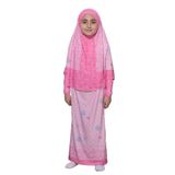 Çocuk Namaz Takımı Pratik İki Parça Desenli Kollu Tak Çıkar Başörtülü Likralı Tesettür Elbise (6-12 Yaş) 901-0102, Pembe, 6