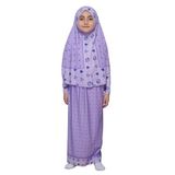 Çocuk Namaz Takımı Pratik İki Parça Desenli Kollu Tak Çıkar Başörtülü Likralı Tesettür Elbise (6-12 Yaş) 901-0201, Mor, 10