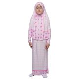 Çocuk Namaz Takımı Pratik İki Parça Desenli Kollu Tak Çıkar Başörtülü Likralı Tesettür Elbise (6-12 Yaş) 901-0201, Pembe, 12