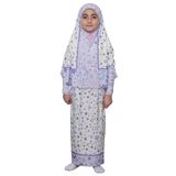 Çocuk Namaz Takımı Pratik İki Parça Desenli Kollu Tak Çıkar Başörtülü Likralı Tesettür Elbise (6-12 Yaş) 901-0301, Mor, 10