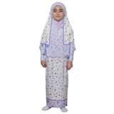 Çocuk Namaz Takımı Pratik İki Parça Desenli Kollu Tak Çıkar Başörtülü Likralı Tesettür Elbise (6-12 Yaş) 901-0301, Mor, 12