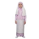 Çocuk Namaz Takımı Pratik İki Parça Desenli Kollu Tak Çıkar Başörtülü Likralı Tesettür Elbise (6-12 Yaş) 901-0301, Pembe, 6