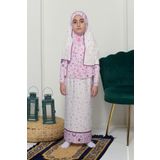 Çocuk Namaz Takımı Pratik İki Parça Desenli Kollu Tak Çıkar Başörtülü Likralı Tesettür Elbise (6-12 Yaş) 901-0301, Pembe, 8