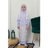 Çocuk Namaz Takımı Pratik İki Parça Desenli Kollu Tak Çıkar Başörtülü Likralı Tesettür Elbise (6-12 Yaş) 901-0301