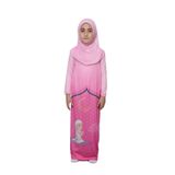 Çocuk Namaz Takımı Pratik Tek Parça Desenli Kollu Tak Çıkar Başörtülü Likralı Tesettür Elbise (6-12 Yaş) 925-0201, Pembe, 6