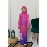 Çocuk Namaz Takımı Pratik Tek Parça Desenli Kollu Tak Çıkar Başörtülü Likralı Tesettür Elbise (6-12 Yaş) 925-0201