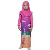 Çocuk Namaz Takımı Pratik Tek Parça Desenli Kollu Tak Çıkar Başörtülü Likralı Tesettür Elbise (6-12 Yaş) 925-0301, Koyu Pembe, 6