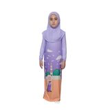 Çocuk Namaz Takımı Pratik Tek Parça Desenli Kollu Tak Çıkar Başörtülü Likralı Tesettür Elbise (6-12 Yaş) 925-0301, Mor, 8