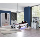 Çocuk Odası - Audi Koltuklu Arabalı Yatak, Sports 3 Kapılı Dolap, Masa, Şifonyer - Beyaz