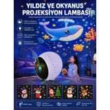 Çocuk Odası Bebek Odası Gece Lambası Hoparlör Bluetoothlu Yıldız Ve Okyonus Projeksiyon Gece Lambası Ahşap Standlı Kumandalı Müzikli Galaksi Ay Işığı