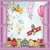 Çocuk Odası Bebek Odası Pencere Poster Duvar Kağıdı Balonlar Hayvanlar