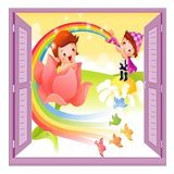 Çocuk Odası Bebek Odası Pencere Poster Duvar Kağıdı Gökkuşağı