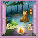 Çocuk Odası Bebek Odası Pencere Poster Duvar Kağıdı Hayvanlar Kamp