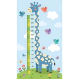 Çocuk Odası Boy Ölçer, Zürafa Temalı, Renkli Kuşlar ve Kelebekler ile Dekoratif Duvar Cetveli, 10-160 cm