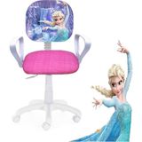 Çocuk Odası Ders Çalışma Ofis Koltuğu Öğrenci Sandalyesi Frozen Desenli Pembe Beyaz Tekerlekli