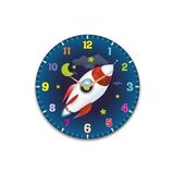 Çocuk Odası Duvar Saati / Roket Uzay Temalı Duvar Saat / Dijital Duvar Saat / Uv Baskılı / 48 Cm