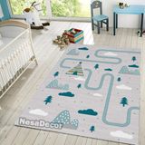 Çocuk Odası Halısı Çocuk Halısı Dijital Baskı Pamuk Dokuma Taban Kaymaz Makinede Yıkanabilir (100 x 150 cm)