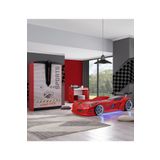 Çocuk Odası - Jaguar Rüzgarlıklı Arabalı Yatak - Sport 3 Kapılı Dolap, Masa - Kırmızı