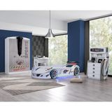 Çocuk Odası - Jaguar Rüzgarlıklı Arabalı Yatak, Sports 3 Kapılı Dolap, Masa, Şifonyer - Beyaz