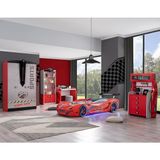 Çocuk Odası - Mercedes Arabalı Yatak - Sport 3 Kapılı Dolap, Masa, Şifonyer, Kitaplık - Kırmızı - Renkli