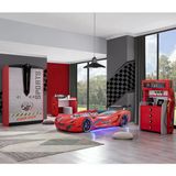 Çocuk Odası - Mercedes Rüzgarlıklı Arabalı Yatak - Sport 3 Kapılı Dolap, Masa, Şifonyer - Kırmızı