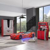 Çocuk Odası - Mercedes Rüzgarlıklı Arabalı Yatak - Sport 3 Kapılı Dolap, Şifonyer - Kırmızı