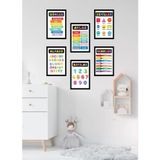 Cocuk Odasi Tablo 6 Parca Egitici Renkler Sayilar Harfler Gunler Vb Duvar Tablolari Mdf , Cerceve Gorunumlu Cocuklar Icin Renkli Dekoratif Hediyelik 6 Parca 13X17 Cm