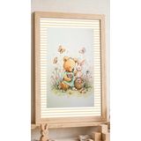 Çocuk Odası Tablosu 20x30 cm Doğal Ahşap Çerçeveli - Ayı ve Tavşanlı Bebek Odası Duvar Dekoru