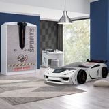 Çocuk Odası - Vento Arabalı Yatak - Sport 3 Kapılı Dolap, Masa - Beyaz