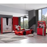Çocuk Odası - Vento Arabalı Yatak - Sport 3 Kapılı Dolap, Masa, Şifonyer - Kırmızı - Renkli