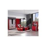 Çocuk Odası - Vento Arabalı Yatak - Sport 3 Kapılı Dolap, Masa, Şifonyer - Kırmızı