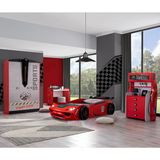 Çocuk Odası - Vento Arabalı Yatak - Sport 3 Kapılı Dolap, Masa, Şifonyer, Kitaplık - Kırmızı