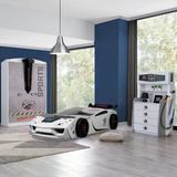 Çocuk Odası - Vento Arabalı Yatak - Sport 3 Kapılı Dolap, Şifonyer - Beyaz