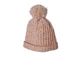 Çocuk Örgü Bere, Pembe Konfetili Desenli, Ponponlu, Ribanalı