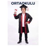 Çocuk Ortaokul UNİSEX Şeritli Siyah Mezuniyet Cübbesi ve Kep Takımı
