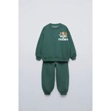 Çocuk Pamuklu Magu Friends Baskılı Yeşil Sweatshirt ve Eşofman Altı Takımı - 3 - 4 Yaş
